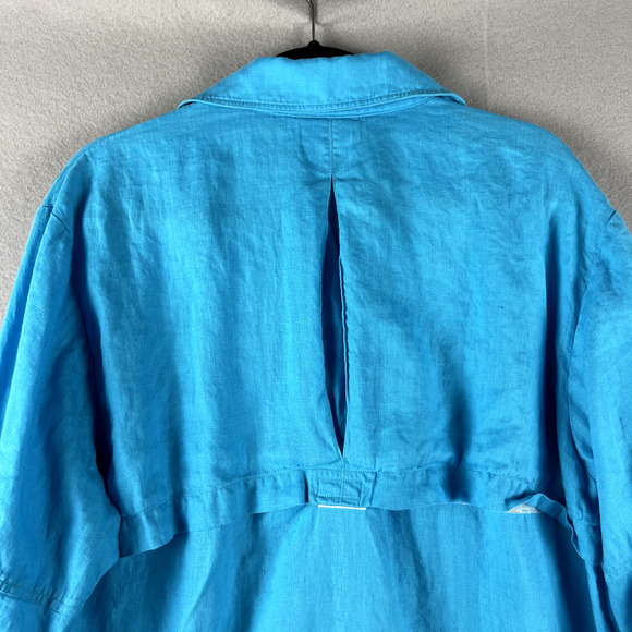 Finley Fishing Linen Shirt Women XL Blue Button Up Roll Tab Vented Mesh USA Made - Picture 14 of 16